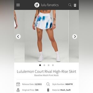 Lululemon Court Rival High Rise Skirt Women’s Size 14